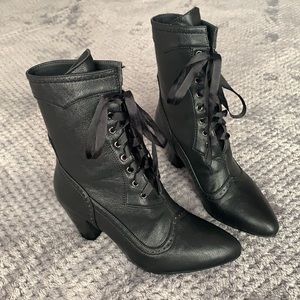 Widow Dolls Kill witchy lace-up pointy toe boots